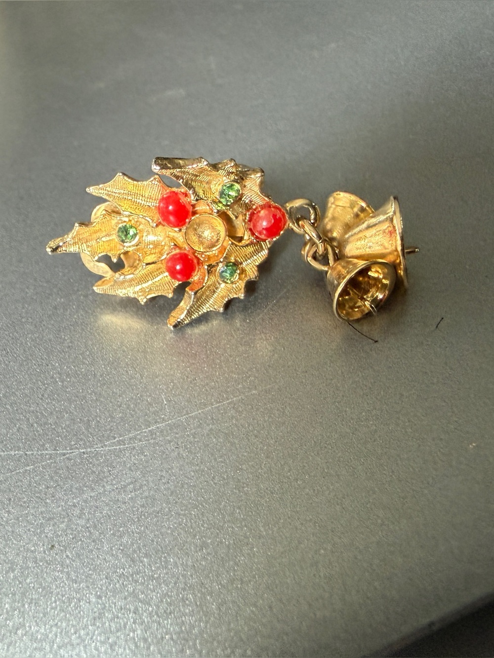 Vintage Signed ART Christmas Holly Bells Brooch Flaw Repair